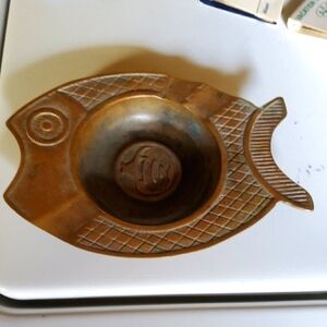 Brutalist Brass Fish Ashtray/dish Korea